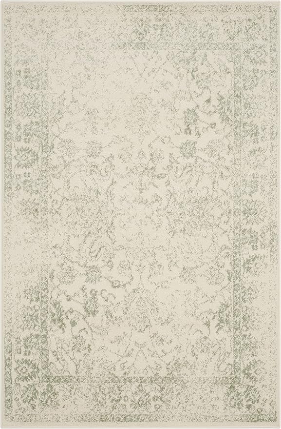SAFAVIEH Area Rug 4x6 - Adirondack Collection - Ivory & Sage, Distressed Vintage Floral Design, Non-Shedding & Easy to Clean, Ideal for Living Room, Bedroom, Dining Space (ADR109V)