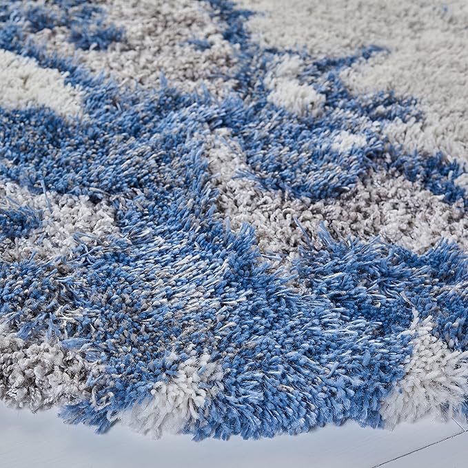 SAFAVIEH Horizon Shag Collection Area Rug - 3' Round, Grey & Blue, Modern Abstract Design, Non-Shedding & Easy Care, 2-inch Thick Ideal for High Traffic Areas in Living Room, Bedroom (HZN890G)