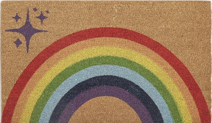 Coir Door Mats 17" X 30", Non-Slip Sturdy, PVC Backed Heavy Duty, Easy to Clean, Ideal for Door Entrance, Patio, Porch, Backyard, Garages, Sparkle of Rainbows