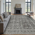 Vintage Area Rug 9x12 Black Washable Living Room Large Carpet Non Slip Bedroom Indoor Office Low Pile Traditional Distressed Retro Accent Rug for Dining Room