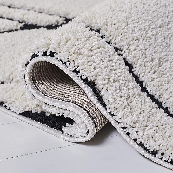 SAFAVIEH Florida Shag Collection Runner Rug - 2'3" x 11', Ivory & Black, Non-Shedding & Easy Care, 1.2-inch Thick Ideal for High Traffic Areas in Living Room, Bedroom (SG471-1290)