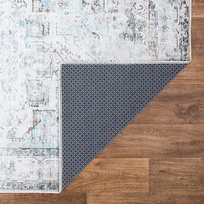 Bloom Rugs Washable Non-Slip 2' x 3' Rug - Beige/Blue Traditional Oriental Area Rug for Living Room, Bedroom, Dining Room, and Kitchen - Exact Size: 2' x 3'