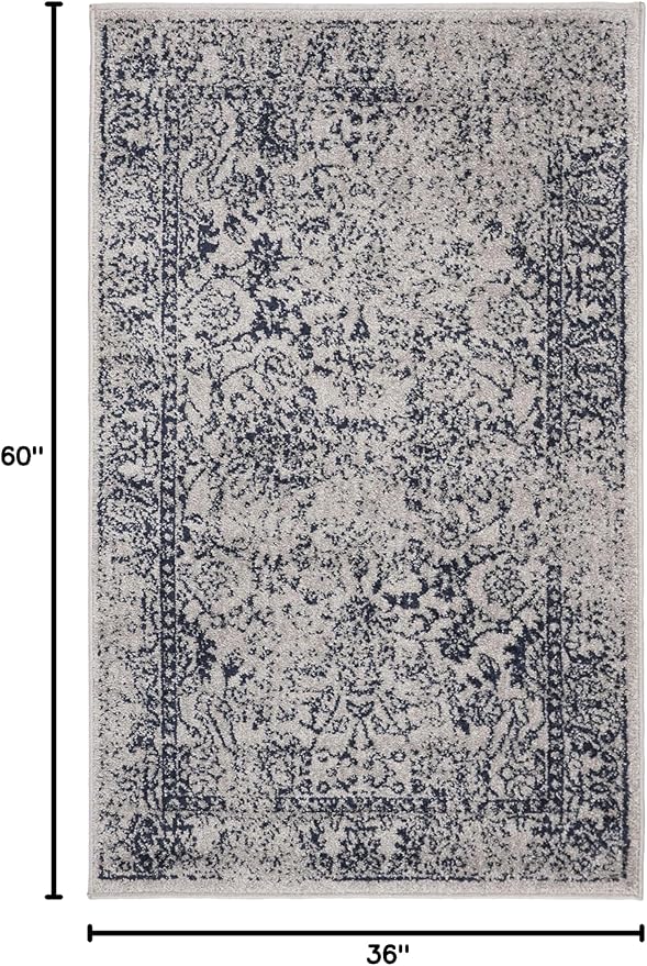 SAFAVIEH Area Rug 3x5 - Adirondack Collection - Grey & Navy, Distressed Vintage Floral Design, Non-Shedding & Easy to Clean, Ideal for Living Room, Bedroom, Dining Space (ADR109P)
