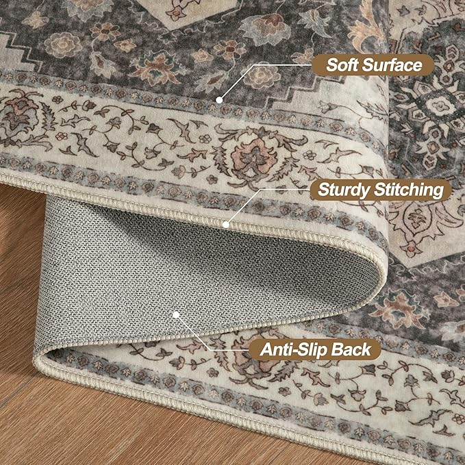 Tangsoo Hallway Runner Rug 2.6x14 Washable Runner Rug for Hallways, Non Slip Vintage Soft Low Pile Long Rug Runner, Print Distressed Carpet Runners for Kitchen Bedroom Entryway Bathroom Living Room