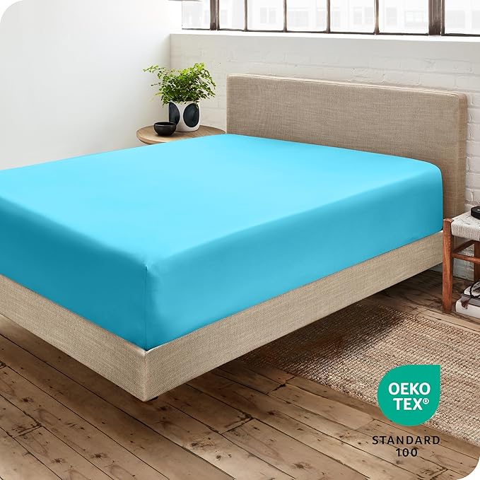 Bare Home Fitted Bottom Sheet Twin Size - Premium 1800 Microfiber - Ultra-Soft Hotel Luxury - Deep Pocket - Durable and Long Lasting (Twin, Aqua)