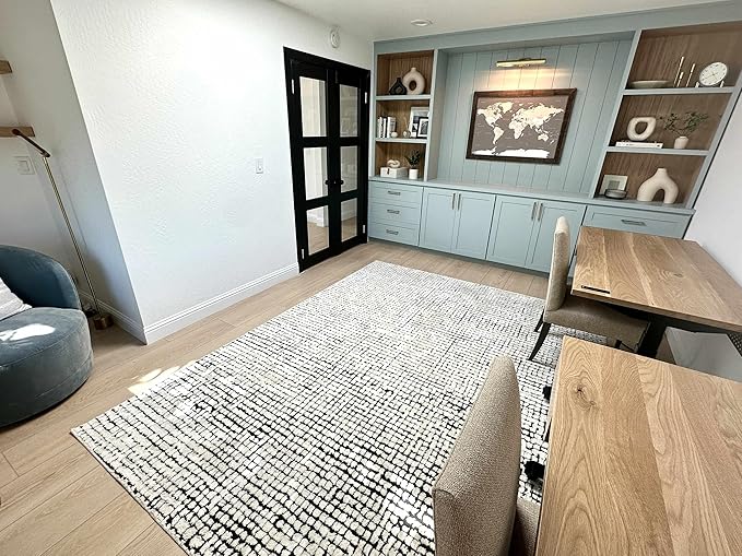 Hauteloom Keita Contemporary Mosaic Area Rug - High Pile Fluffy Soft Shag Carpet for Living Room, Bedroom - Cream, Brown - 18" x 18" Sample