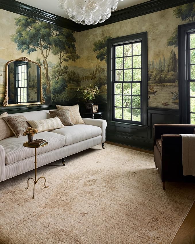 Loloi Chris Loves Julia Palma Collection PLM-06 Natural/Smoke 2'-7" x 12'-0" Fringe Runner Rug Vintage Style Boho Living Room Bedroom Carpet