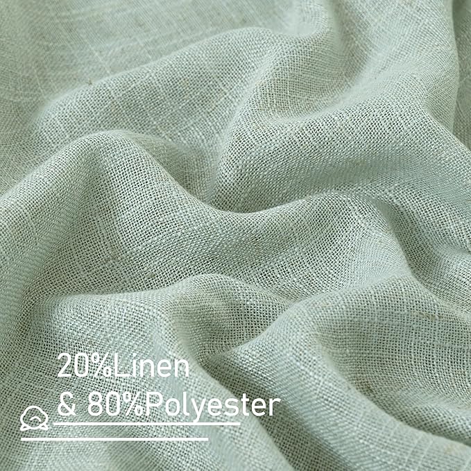 LAMIT 102 Inch Length Light Filtering Sheer Linen Curtains, Linen Textured Semi Sheer Back Tab and Rod Pocket Natural Boho Drapes for Living Room/Farmhouse, 2 Panels, Light Sage, 52 x 102 Inch