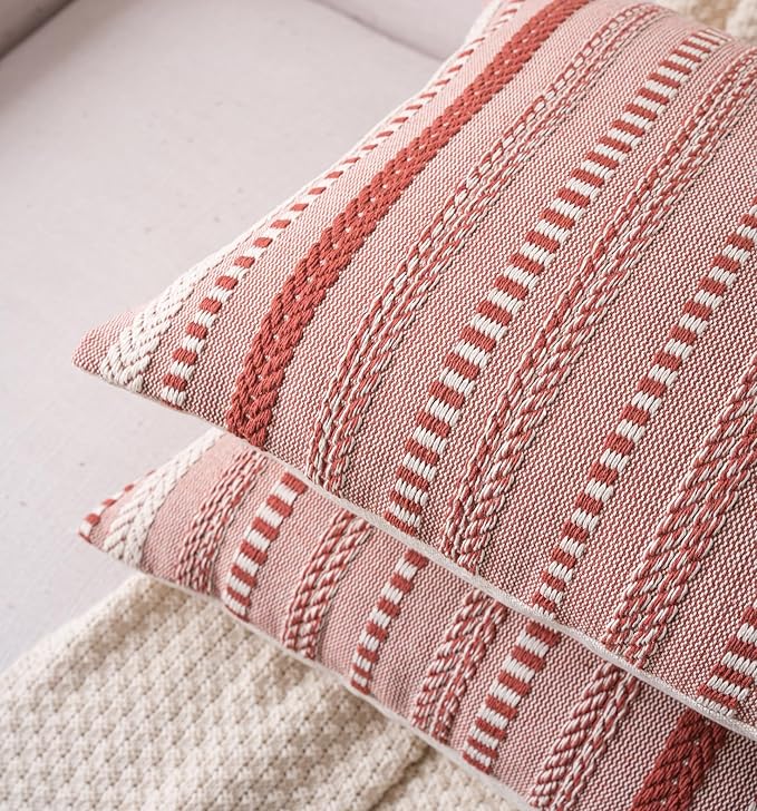 Boho Throw Pillow Covers 22x22 Inch Set of 2, Farmhouse Decorative Couch Pillow Cases, Rust Accent Pillows of Bed, Sofa Bedroom Living Room Home Decor Cushion Cover