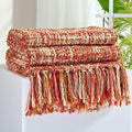 Multi-Color Dark Red Cable Knitted Throw Blanket for Couch,50"X60" Boho Style Textured Blankets for Home Decor,Super Soft Warm Cozy Chunky Knit Blanket with Decorative Tassels for Bed