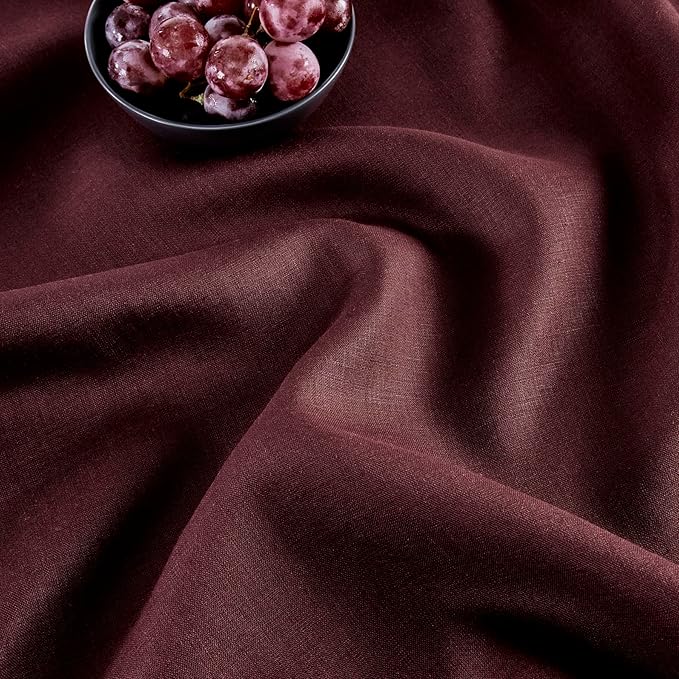 Solino Home Linen Burgundy Table Runner 120 Inches Long - 100% Pure Linen 14 x 120 Inch Table Runner for Christmas, Holiday, Winter, New Year - Classic Hemstitch