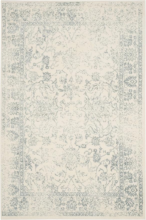 SAFAVIEH Area Rug 4x6 - Adirondack Collection - Ivory & Slate, Distressed Vintage Floral Design, Non-Shedding & Easy to Clean, Ideal for Living Room, Bedroom, Dining Space (ADR109S)