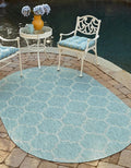 Unique Loom Outdoor Trellis Collection Area Rug (7' 10" x 10' Oval, Aquamarine/ Gray)