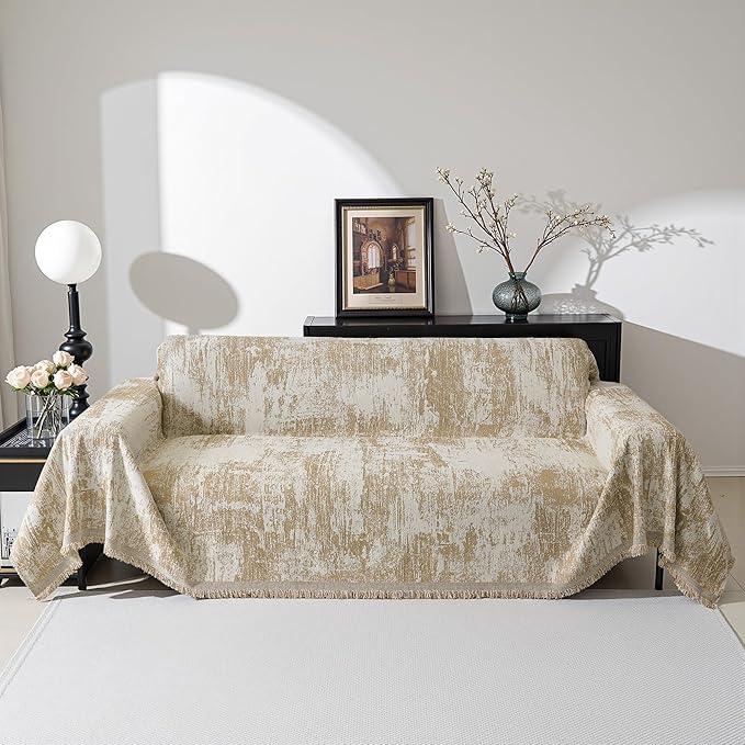 MEETSKY Couch Cover for Dogs Washable Small Sofa Cover for Love seat Sofa with Pets Friendly, Chenille Khaki Abstract Geometric Jacquard Sofa Covers Soft Durable Modern Sofa Slipcovers, 71" X102"