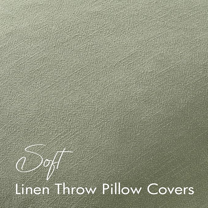 EMEMA Decorative Linen Throw Pillow Covers 20x20 Inch Grass Green Boho Farmhouse Neutral Couch Throw Pillows for Bed Pack of 2 Accent Pillowcase Modern Sofa Cushion Livingroom Home