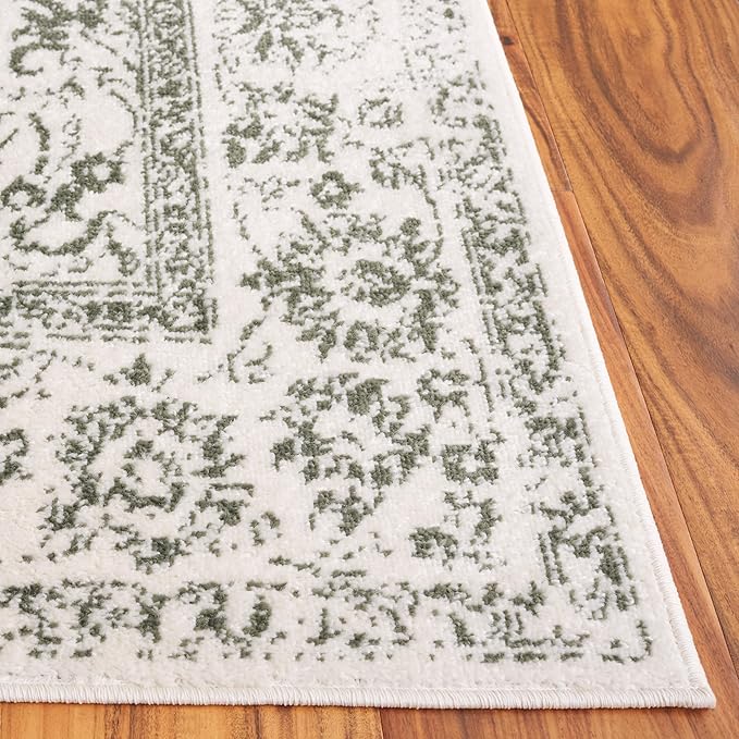 SAFAVIEH Adirondack Collection Area Rug - 4' Square, Ivory & Dark Green, Distressed Design, Non-Shedding & Easy to Clean, Ideal for Living Room, Bedroom, Dining Space (ADR109X)