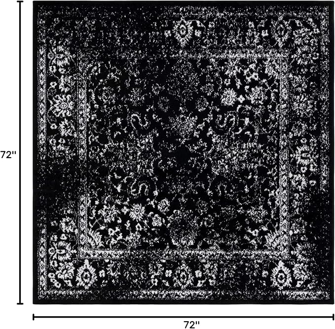 SAFAVIEH Adirondack Collection Area Rug - 6' Square, Black & Ivory, Distressed Vintage Floral Design, Non-Shedding & Easy to Clean, Ideal for Living Room, Bedroom, Dining Space (ADR109Z)
