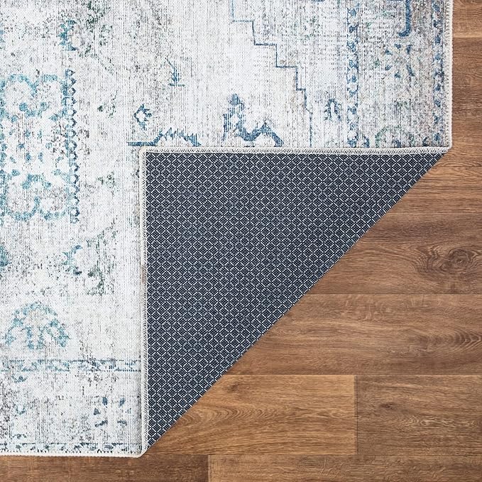 Bloom Rugs Washable Non-Slip 3' x 5' Rug - Teal/Beige Traditional Area Rug for Living Room, Bedroom, Dining Room, and Kitchen - Exact Size: 3' x 5'