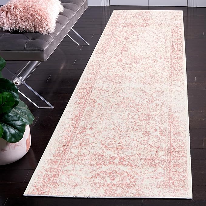 SAFAVIEH Adirondack Collection Runner Rug - 2'6" x 20', Ivory & Rose, Distressed Vintage Floral Design, Non-Shedding & Easy to Clean, Ideal for Hallway, Foyer, Entryway, Bedroom (ADR109H)