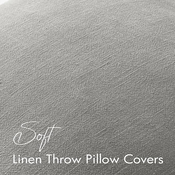 EMEMA Decorative Linen Throw Pillow Covers 24x24 Inch Light Grey Boho Farmhouse Neutral Couch Throw Pillows for Bed Pack of 2 Accent Pillowcase Modern Sofa Cushion Livingroom Home