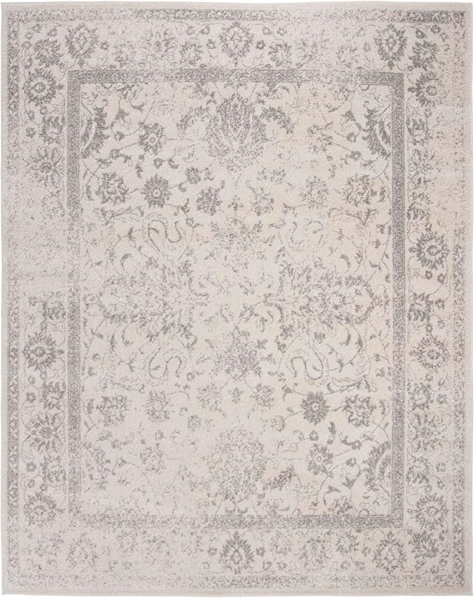 SAFAVIEH Area Rug 11x15 - Adirondack Collection - Large - Ivory & Silver, Distressed Vintage Floral Design, Non-Shedding & Easy to Clean, Ideal for Living Room, Bedroom, Dining Space (ADR109C)