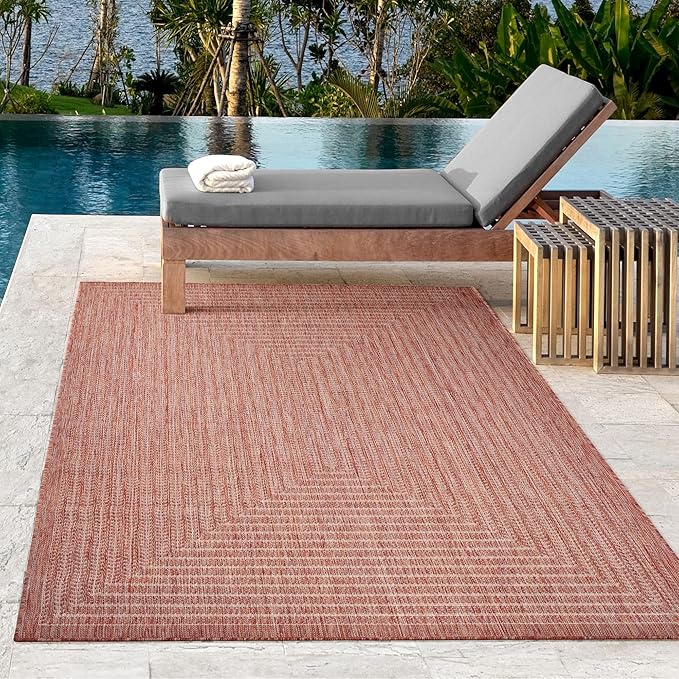 Adiva Rugs Outdoor Indoor Area Rug, Weather Resistant, Easy to Clean, Stain Resistant Floor Mat for Dining Room, Backyard, Deck, Patio (Copper Weiss, 10' x 14')