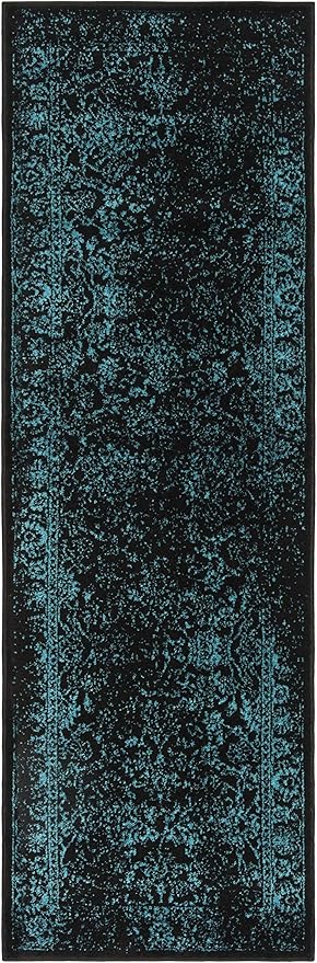 SAFAVIEH Adirondack Collection Runner Rug - 2'6" x 22', Black & Teal, Distressed Vintage Floral Design, Non-Shedding & Easy to Clean, Ideal for Hallway, Foyer, Entryway, Bedroom (ADR109K)