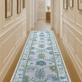 Fame Living Green Oushak Runner Rug, Modern Runners, Vintage, Turkish, Eclectic, Floral, Pastel, Washable, Runner for Hallway, Kitchen, Bedroom, Bathroom, 2'5"x9'8"