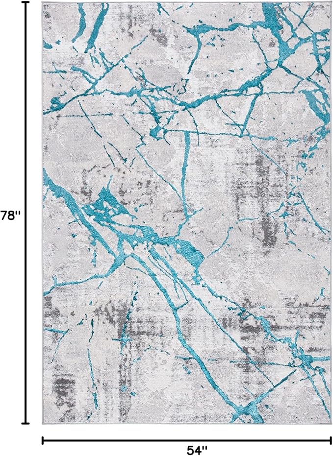 SAFAVIEH Amelia Collection Accent Rug - 4'5" x 6'5", Grey & Aqua, Modern Abstract Design, Non-Shedding & Easy Care, Ideal for High Traffic Areas in Entryway, Living Room, Bedroom (ALA293H)