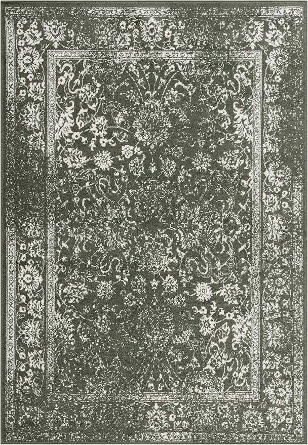 SAFAVIEH Area Rug 4x6 - Adirondack Collection - Dark Green & Ivory, Distressed Vintage Floral Design, Non-Shedding & Easy to Clean, Ideal for Living Room, Bedroom, Dining Space (ADR109Y)