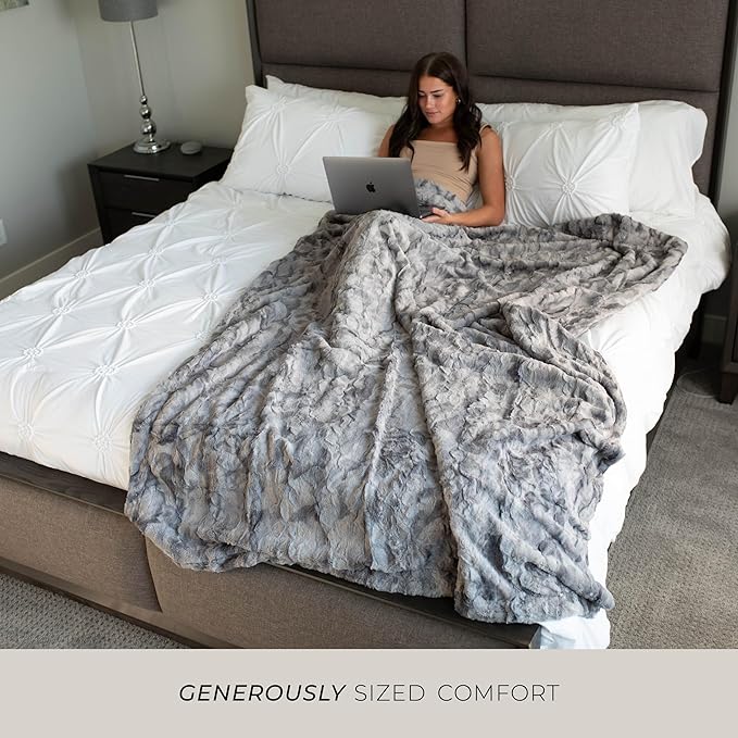 GRACED SOFT LUXURIES Oversized Throw Blanket Living Room Decor Softest Warm Elegant Aesthetic Comfy Cozy Faux Fur for Home, Couch, Sofa, Bed, Chair (XL 60" x 80", Marbled Gray)