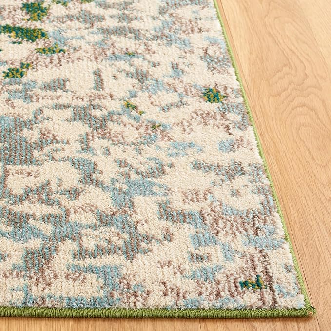 SAFAVIEH Monaco Collection Area Rug - 5'1" x 7'6", Green & Blue, Abstract Watercolor Design, Non-Shedding & Easy Care, Ideal for High Traffic Areas in Living Room, Bedroom, Dining (MNC225Y-5)