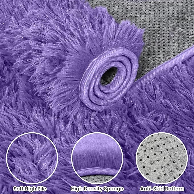6x9 Area Rugs for Living Room Rug: Soft Fluffy Shag Purple Rugs for Bedroom, Non-Slip Large Fuzzy Plush Rug Indoor Floor Carpet for Nursery Kids Boys Girls Room, Dorms, Playroom, Modern Home Decor