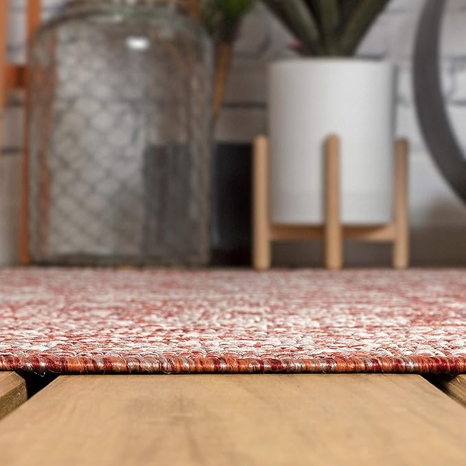 JONATHAN Y Weave Floral Indoor Outdoor Area Rug 10X14 Red/Taupe, Tela Bohemian Textured for Backyard, Patio, Porch, Easy-Cleaning, High Traffic, Pet-Friendly, Non-Shedding (SMB100A-14)