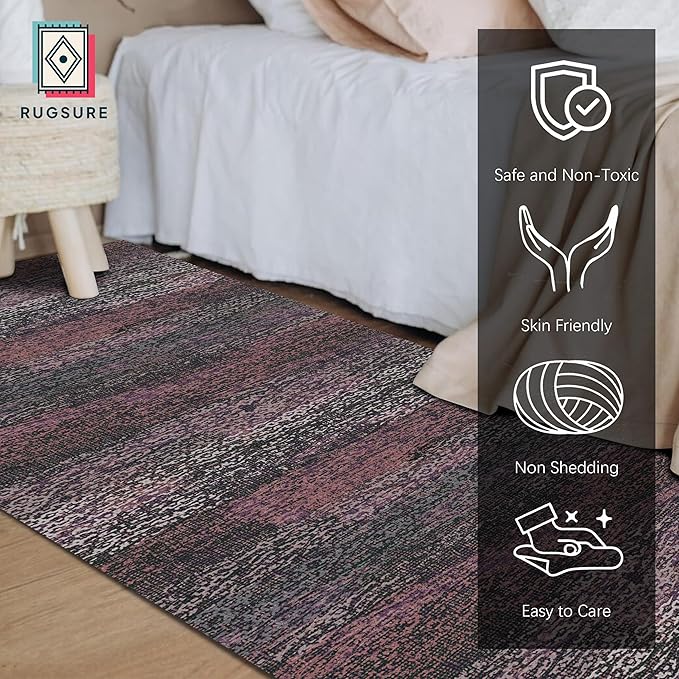 RUGSURE Washable Area Rug - 1/6 Thick - Stain & Water Resistant Non-Slip - Resistant Rug for Living Room, Bedroom, Nursery, Pet & Child Friendly, Vintage Charm Area Rugs (Burgundy, 2'6'' x 8')