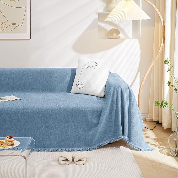 MEETSKY Couch Covers for 2 Cushion Couch Sofa Recliner Couch Cover L Shape Sofa Cover Sofa Slipcovers Washable Thick Couch Protector for Pets,Kids, 91" x 118", Blue