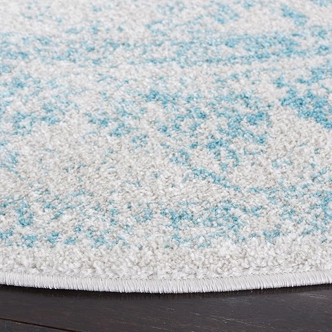 SAFAVIEH Adirondack Collection Area Rug - 3' Round, Ivory & Light Blue, Distressed Vintage Floral Design, Non-Shedding & Easy to Clean, Ideal for Living Room, Bedroom, Dining Space (ADR109L)