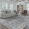 Blue 6x9 Area Rug Non Slip Vintage Living Room Distressed Machine Washable Carpet Retro Indoor Bedroom Traditional Floral Accent Throw Rug for Office Kitchen Dorm Dining Room