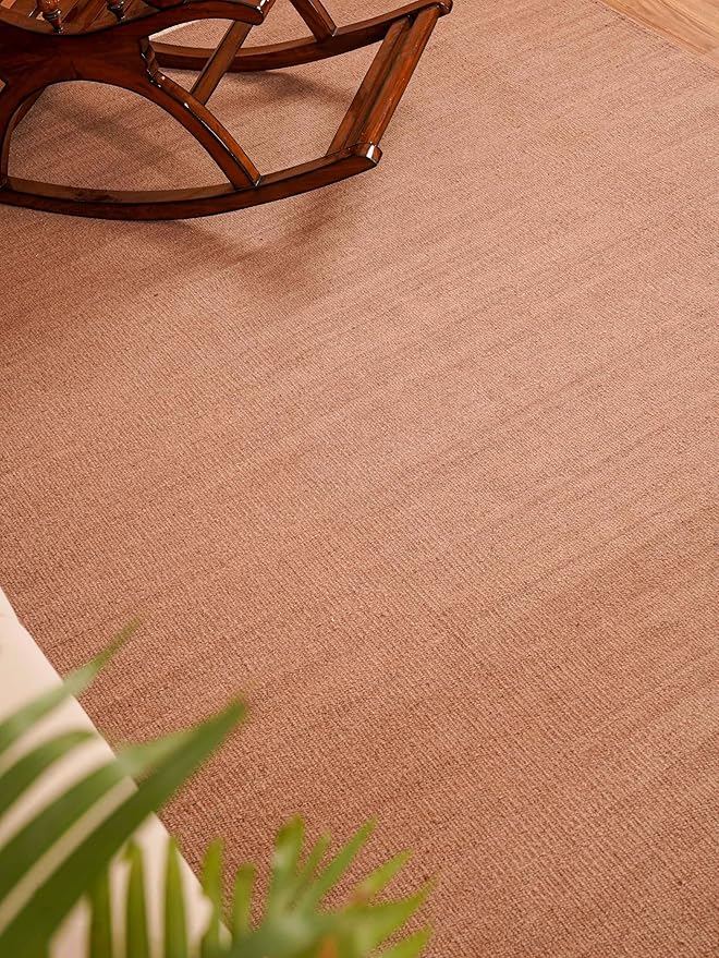 Rugsotic Carpets Hand Woven Flat Weave Kilim Wool ECO-Friendly Area Rugs - 8'x10', Rectangle Shape, Light Brown Color, Solid Plain Design, Low Pile Handmade Rugs for Living Room (D00111)