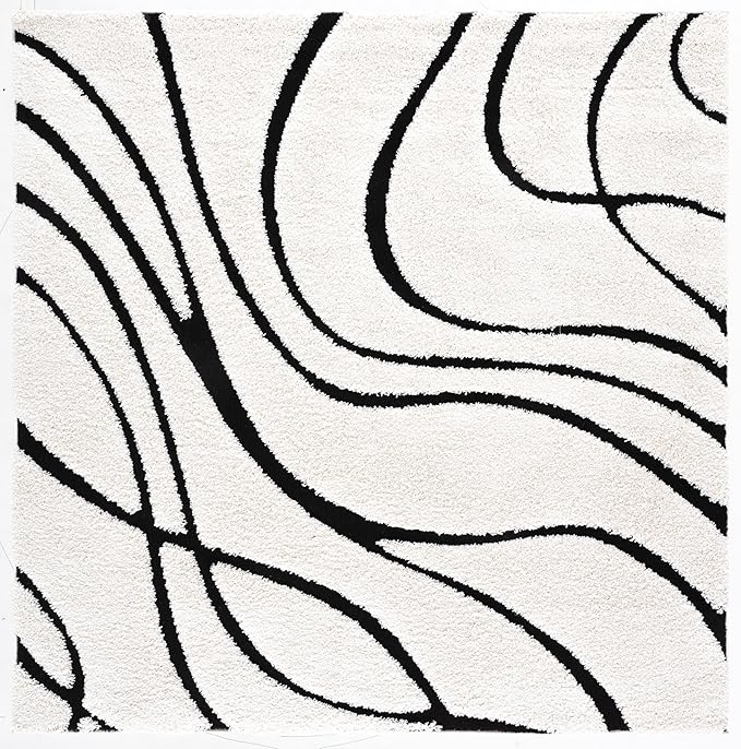 SAFAVIEH Florida Shag Collection Area Rug - 11' Square, Ivory & Black, Non-Shedding & Easy Cleaning, Plush Thick Pile, Ideal for Living Room, Bedroom, Dining Space (SG471-1290)