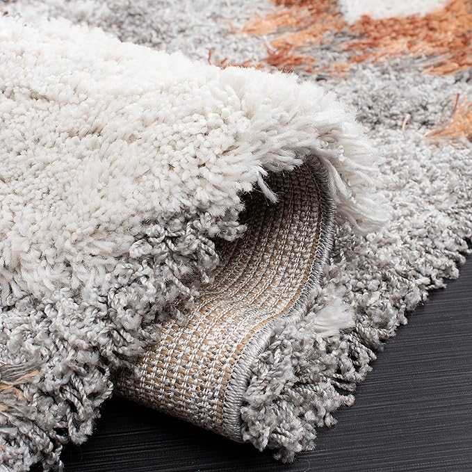 SAFAVIEH Horizon Shag Collection Area Rug - 8' Round, Grey & Rust, Modern Abstract Design, Non-Shedding & Easy Care, 2-inch Thick Ideal for High Traffic Areas in Living Room, Bedroom (HZN890P)