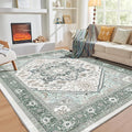 OPPODREAM Thin 10x14 Area Rugs, Washable Rugs 10x14 with Non Slip Backing, Low-Pile Faux Cashmere 10 x 14 Carpet, Green