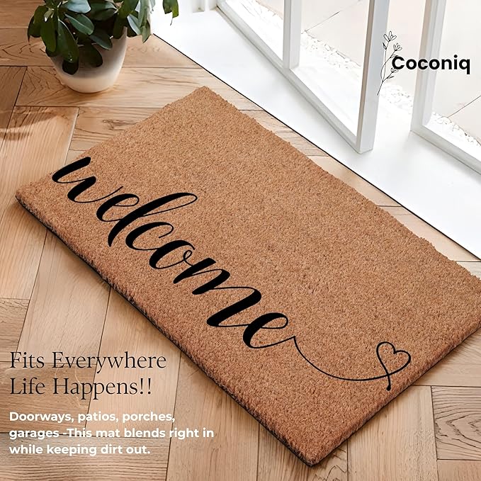 Coir Door Mats 17" X 30", Non-Slip Sturdy, PVC Backed Heavy Duty, Easy to Clean, Ideal for Door Entrance, Patio, Porch, Backyard, Garages, Welcome with Love