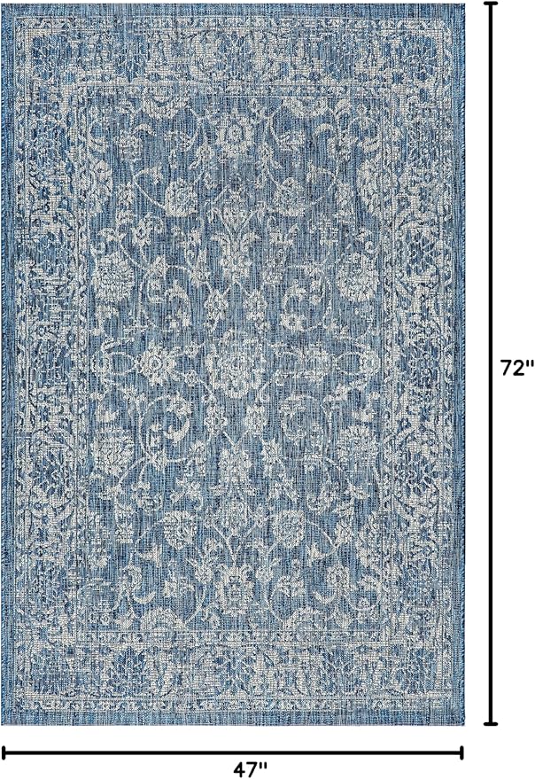 JONATHAN Y Weave Floral Indoor Outdoor Area Rug 4X6 Navy/Gray, Tela Bohemian Textured for Backyard, Patio, Porch, Easy-Cleaning, High Traffic, Pet-Friendly, Non-Shedding (SMB100B-4)