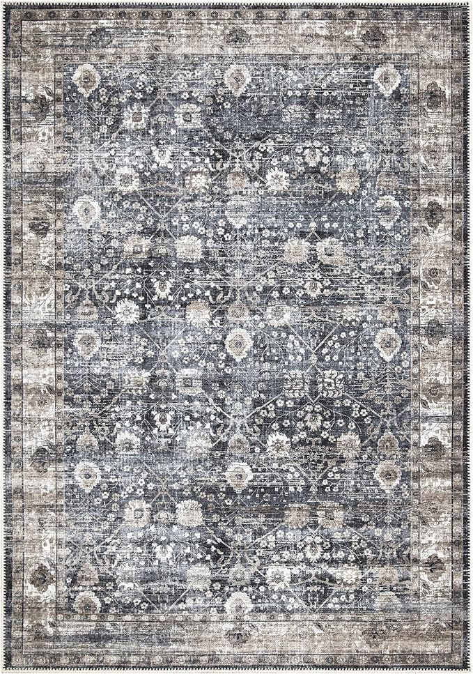 Bloom Rugs Washable Non-Slip 10x14 Rug - Black/Brown Traditional Oriental Area Rug for Living Room, Bedroom, Dining Room, and Kitchen - Exact Size: 10' x 14'