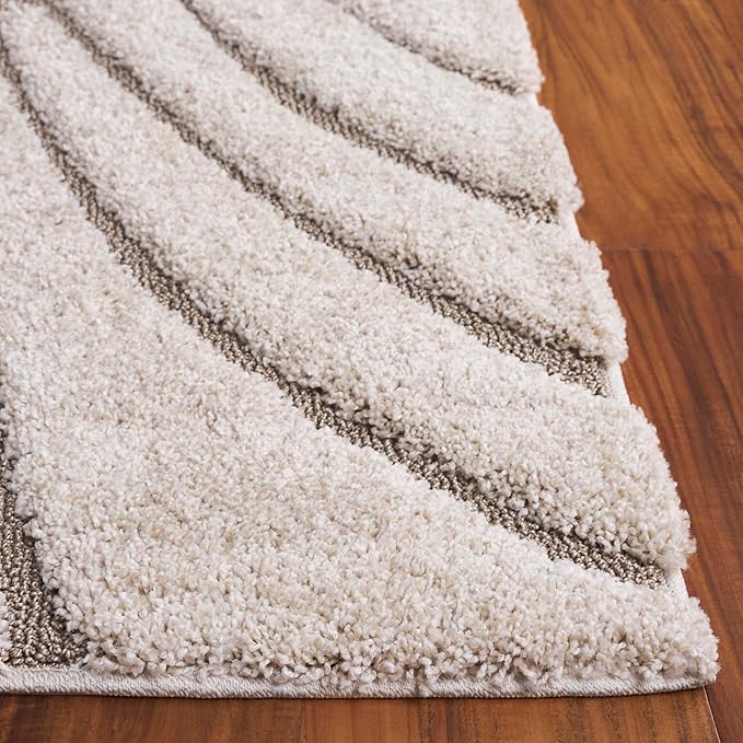 SAFAVIEH Florida Shag Collection Area Rug - 9' Square, Cream & Beige, Non-Shedding & Easy Care, 1.2-inch Thick Ideal for High Traffic Areas in Living Room, Bedroom (SG471-1113)