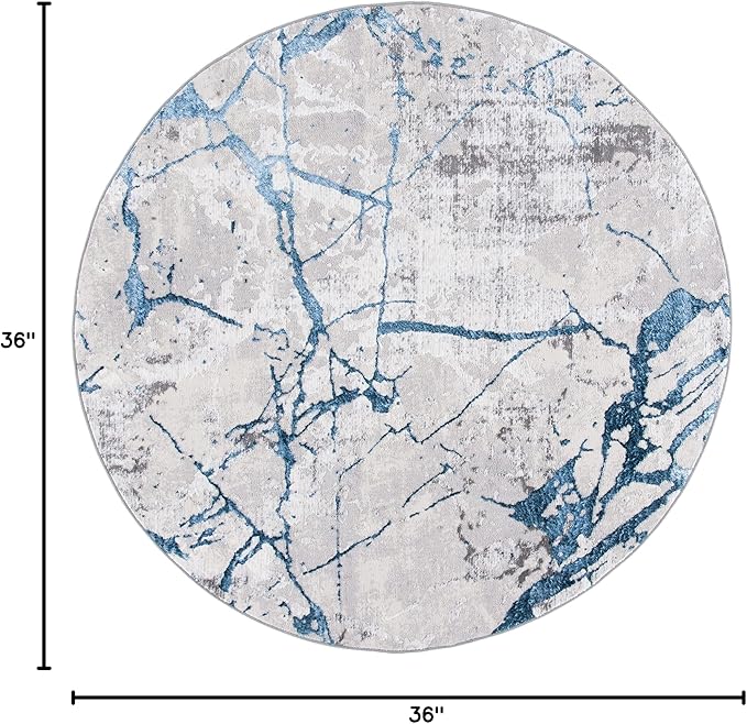 SAFAVIEH Amelia Collection 3' Round Grey/Blue ALA293F Modern Abstract Non-Shedding Living Room Dining Bedroom Foyer Area Rug