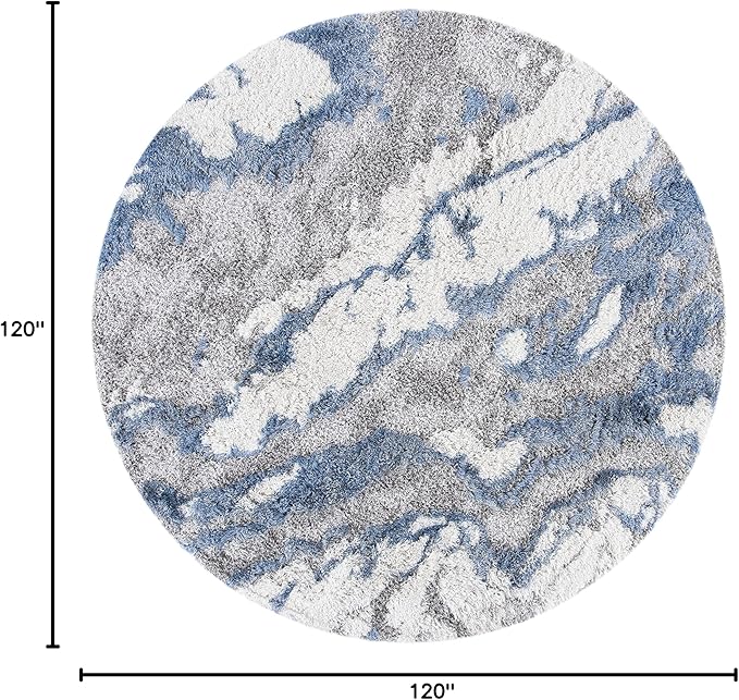 SAFAVIEH Horizon Shag Collection Area Rug - 10' Round, Grey & Blue, Modern Abstract Design, Non-Shedding & Easy Care, 2-inch Thick Ideal for High Traffic Areas in Living Room, Bedroom (HZN890G)