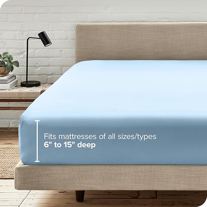 Bare Home Fitted Bottom Sheet California King Size - Premium 1800 Microfiber - Ultra-Soft Hotel Luxury - Deep Pocket - Durable and Long Lasting (California King, Light Blue)