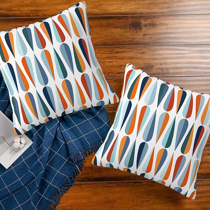 Mid-Century Drop Shapes Throw Pillow Cover Case Modern Retro Style Throw Pillows Set of 2 Super Soft Pillow Covers 18x18 Inches Farmhouse Home Decor for Living Room Bedroom Sofa Couch Cushion Cover